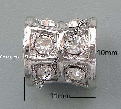 grano Europeo de aleación Zinc con diamante, aleación de zinc, Tubo, chapado, más colores para la opción, libre de níquel, plomo & cadmio, 10x11mm, agujero:aproximado 5mm, Vendido por UD