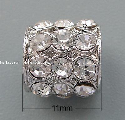 grano Europeo de aleación Zinc con diamante, aleación de zinc, Tubo, chapado, más colores para la opción, libre de níquel, plomo & cadmio, 11x11mm, agujero:aproximado 5.5mm, Vendido por UD