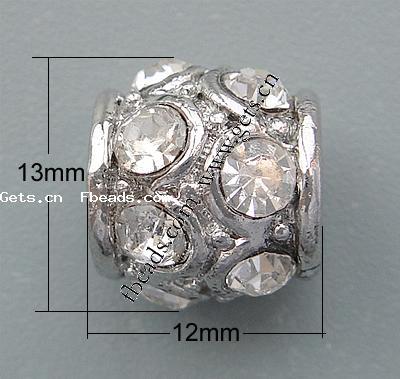 Strass Zink Legierung Europa Perlen, Zinklegierung, Trommel, plattiert, keine, frei von Nickel, Blei & Kadmium, 13x12mm, Bohrung:ca. 6mm, verkauft von PC