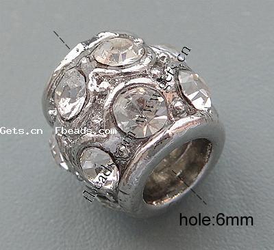 Strass Zink Legierung Europa Perlen, Zinklegierung, Trommel, plattiert, keine, frei von Nickel, Blei & Kadmium, 13x12mm, Bohrung:ca. 6mm, verkauft von PC