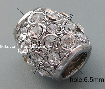 grano Europeo de aleación Zinc con diamante, aleación de zinc, Tambor, chapado, más colores para la opción, libre de níquel, plomo & cadmio, 14x13mm, agujero:aproximado 6.5mm, Vendido por UD