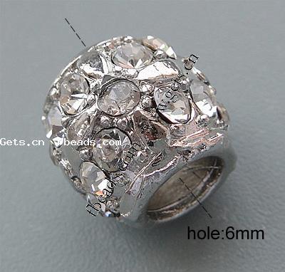 grano Europeo de aleación Zinc con diamante, aleación de zinc, Tambor, chapado, más colores para la opción, libre de níquel, plomo & cadmio, 12x12mm, agujero:aproximado 6mm, Vendido por UD