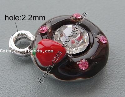 Zink-Legierung Anhänger Lebensmittel, Zinklegierung, Kreisring, plattiert, Emaille & mit Strass, keine, frei von Nickel, Blei & Kadmium, 12x12x7mm, Bohrung:ca. 2.2mm, verkauft von PC