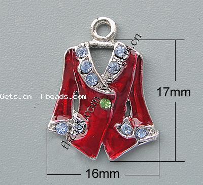 pendentifs en alliage de Zinc en forme de Vêtement , avec strass, Placage, plus de couleurs à choisir, 17x16x3.5mm, Trou:Environ 2mm, Vendu par PC