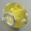 El Abalorio Vidriado Con Doble Núcleo De Plata Chapata, Cristal de murano, Toroidal, chapado en color de plata antigua, doble núcleo de cuproníquel sin rosca, amarillo, 10x14mm, agujero:aproximado 5mm, Vendido por UD