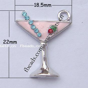 Colgantes de Aleación de Zinc en Formas Herramientas, Taza, chapado, esmalte & con diamantes de imitación, más colores para la opción, 22x18.5x3mm, agujero:aproximado 2.5mm, Vendido por UD