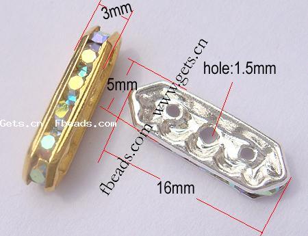 Moda Puente Rhinestone Spacer, metal, Rectángular, chapado, 3-aro & con diamantes de imitación de Mideast, más colores para la opción, 16x5x3mm, agujero:aproximado 1mm, 500PCs/Bolsa, Vendido por Bolsa