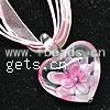 Murano Schmuck Halskette, Lampwork, mit Band, Herz, innen Blume, 40x33x15mm, Länge:16 ZollInch, verkauft von Strang