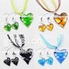 Lampwork Jewelry Sets, earring & necklace, with Wax Cord & Ribbon, Heart Inch 