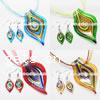 Lampwork Jewelry Sets, earring & necklace, with Wax Cord & Ribbon, Leaf Inch 