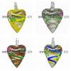 Lampwork Pendants, Heart, handmade, with flower pattern Approx 9mm 