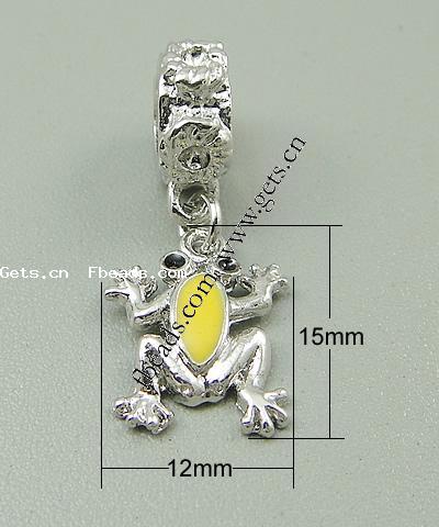 pendentifs European en alliage zinc, alliage de zinc, avec émail, grenouille, Plaquage normal, sans filetage & émail, plus de couleurs à choisir, protéger l'environnement, sans nickel, plomb et cadmium, 15x12x2mm, Trou:Environ 5mm, Vendu par PC