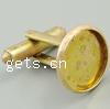 Brass Cufflinks, Flat Round, plated 10mm, 17mm 