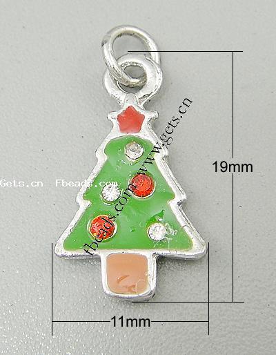 Zinc Alloy Christmas Pendants, Christmas Tree, plated, Christmas jewelry & enamel & with rhinestone, more colors for choice, nickel free, 19x11x2mm, Hole:Approx 3mm, Sold By PC