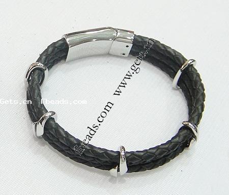 Bracelets de cuir de vachette, cuir de peau de vache, avec Acier inoxydable 316, longueur différente pour le choix, plus de couleurs à choisir, 17x6mm, 4mm, Vendu par brin