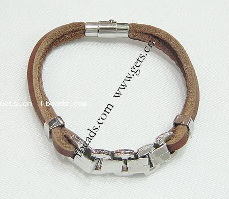 Pulsera de cuero , Cuero de vaca, con acero inoxidable 316, longitud diferente para la opción, color café, 41x10mm, 4mm, Vendido por Sarta