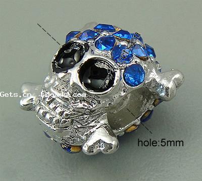 grano Europeo de aleación Zinc con diamante, aleación de zinc, Calavera, chapado, más colores para la opción, 13x13x10mm, agujero:aproximado 5mm, Vendido por UD