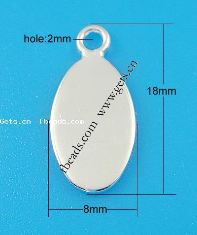 Sterling Silber Tag, 925 Sterling Silber, oval, plattiert, keine, 18x8x1mm, Bohrung:ca. 2mm, verkauft von PC