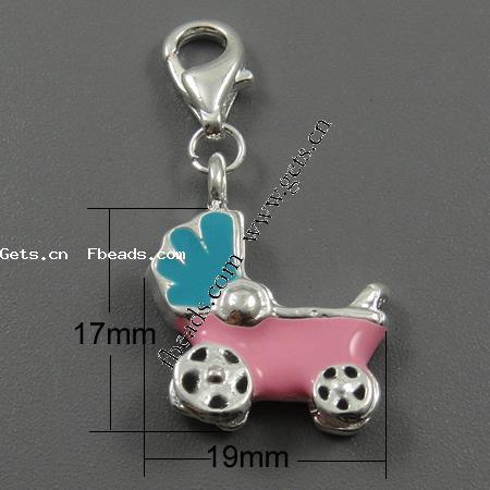 Zinc Alloy Enamel Pendants, brass lobster clasp, Baby Pram, plated, more colors for choice, 19x17x5mm, Sold By PC