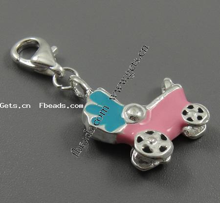 Zinc Alloy Enamel Pendants, brass lobster clasp, Baby Pram, plated, more colors for choice, 19x17x5mm, Sold By PC