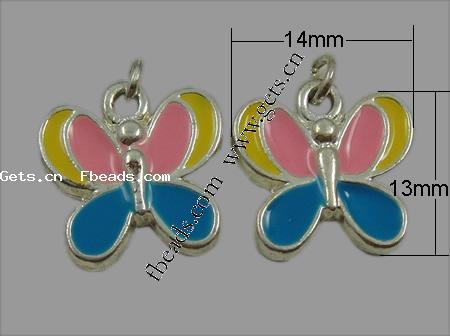 Zinc Alloy Enamel Pendants, Butterfly, plated, more colors for choice, 14x13x2mm, Hole:Approx 1mm, Sold By PC