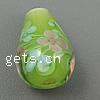 Raffinierte Glasperlen, Lampwork, Tropfen, mit Blumenmuster, 16x11mm, Bohrung:ca. 2mm, verkauft von PC