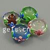 Raffinierte Glasperlen, Lampwork, Rondell, mit Blumenmuster, keine, 13x8mm, Bohrung:ca. 2mm, verkauft von PC