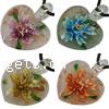 Pendentifs Murano fleur intérieur, chalumeau, coeur, sable d'or & fleur intérieure, plus de couleurs à choisir, 29~30x35~37mm Environ 5mm, Vendu par PC