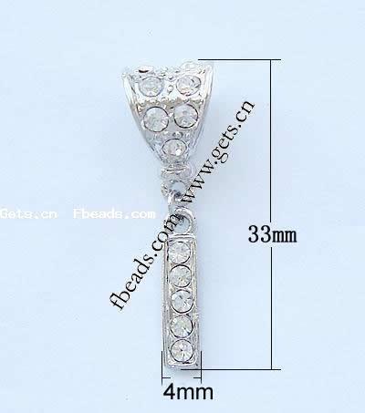 Zinc Alloy European Pendants, Rectangle, plated, without troll & with rhinestone, more colors for choice, nickel, lead & cadmium free, 33x4mm, Hole:Approx 6mm, Sold By PC