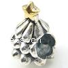 Europeo abalorios de plata tailandesa sin troll, Tailandia, Árbol de Navidad, con el patrón de estrella & sin rosca & 2-tono, 13x10mm, agujero:aproximado 4.5mm, Vendido por UD