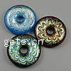 Moulding Lampwork Pendants, Donut, with flower pattern & silver foil Approx 9mm 