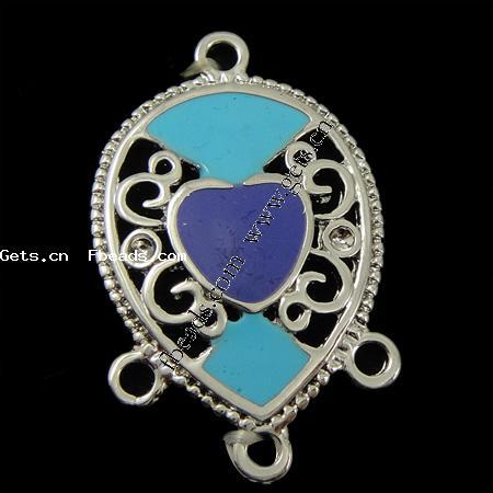 Enamel Zinc Alloy Connector, Teardrop, plated, with rhinestone, more colors for choice, 28x20x2mm, Hole:Approx 3mm, Sold By PC