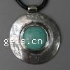 Pendentifs en alliage de Zinc turquoise, avec turquoise, Plat rond, strie, protéger l'environnement, sans nickel, plomb et cadmium Environ Vendu par sac