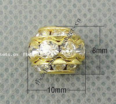 Rondelle Strass Spacer, Messing, plattiert, mit Strass, keine, 10x8mm, Bohrung:ca. 1mm, verkauft von PC