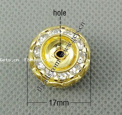 Strass Messing Perlen, Rondell, plattiert, mit Strass, keine, 17x13mm, Bohrung:ca. 2mm, verkauft von PC