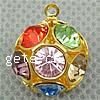 Rhinestone Brass Pendants, Round, plated, with rhinestone 13mm Approx 1mm 