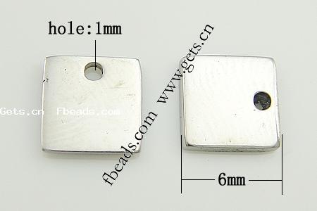 Кулон тег из нержавеющей стали, нержавеющая сталь, Квадратная форма, Индивидуальные, оригинальный цвет, 6x6x1mm, отверстие:Приблизительно 1mm, 2000ПК/сумка, продается сумка
