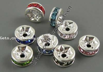 Espaciador de la forma rueda del diamante de imitación, metal, Toroidal, chapado, con diamantes de imitación, más colores para la opción, 12x4mm, agujero:aproximado 2.5mm, 100PCs/Bolsa, Vendido por Bolsa