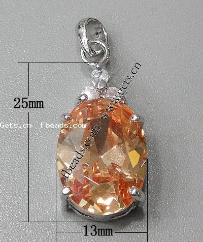 Pendentifs en laiton zircon cubique (CZ), ovale, Placage, avec zircone cubique & facettes, plus de couleurs à choisir, 25x13x8mm, Trou:Environ 3-5mm, Vendu par PC