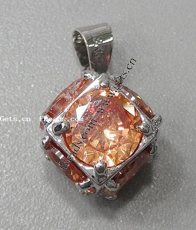 Cubic Zirkonia (CZ) Messing Anhänger, Würfel, plattiert, mit kubischem Zirkonia & facettierte, keine, 14x14x14mm, Bohrung:ca. 3-5mm, verkauft von PC