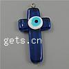 Evil Eye Lampwork Pendants, with Iron, Cross, handmade, dark blue Approx 2mm 