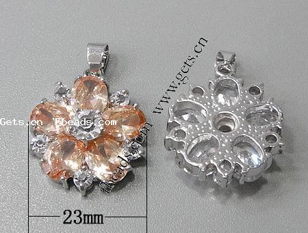 Pendentifs en laiton zircon cubique (CZ), fleur, Placage, avec zircone cubique & facettes, plus de couleurs à choisir, 23x23x8mm, Trou:Environ 3-5mm, Vendu par PC