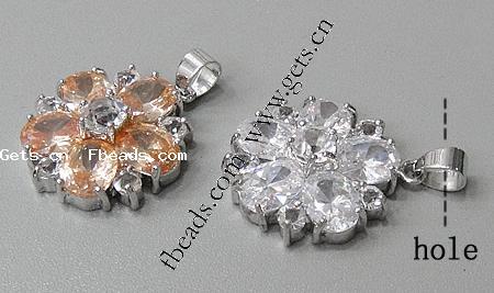 Cubic Zirconia Brass Pendants, Flower, plated, with cubic zirconia & faceted, more colors for choice, 23x23x8mm, Hole:Approx 3-5mm, Sold By PC