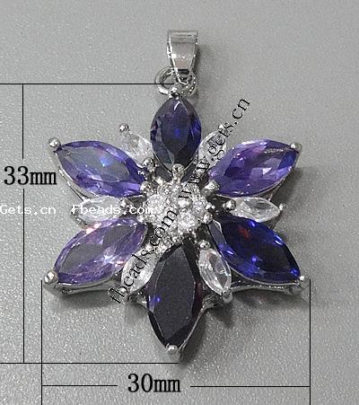 Cubic Zirkonia (CZ) Messing Anhänger, Blume, plattiert, mit kubischem Zirkonia & facettierte, keine, 33x30x10mm, Bohrung:ca. 3-5mm, verkauft von PC