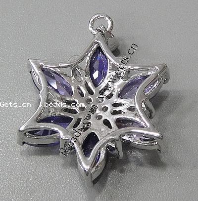 Cubic Zirkonia (CZ) Messing Anhänger, Blume, plattiert, mit kubischem Zirkonia & facettierte, keine, 33x30x10mm, Bohrung:ca. 3-5mm, verkauft von PC