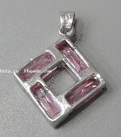 Cubic Zirconia Brass Pendants, Rhombus, plated, with cubic zirconia & faceted, more colors for choice, 24x24x5mm, Hole:Approx 3-5mm, Sold By PC