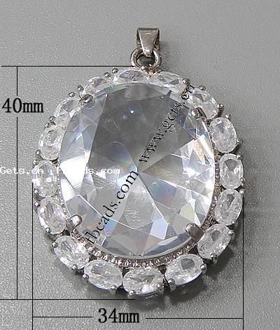 Pendentifs en laiton zircon cubique (CZ), ovale, Placage, avec zircone cubique & facettes, plus de couleurs à choisir, 40x34x10mm, Trou:Environ 3-5mm, Vendu par PC