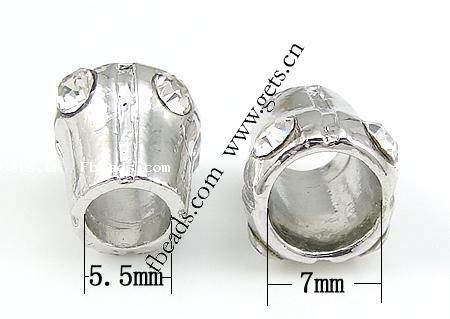 Пандора бусины сплава цинка горный хрусталь, цинковый сплав, Трубка, Другое покрытие, Много цветов для выбора, 10x11mm, отверстие:Приблизительно 5.5-7mm, продается PC