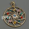 Zinc Alloy Rhinestone Pendants, Flat Round, with rhinestone, multi-colored, cadmium free Approx 