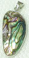 Abalone Muschel Anhänger, Messing, mit Seeohr Muschel, oval, Platinfarbe platiniert, 16X40mm, verkauft von PC